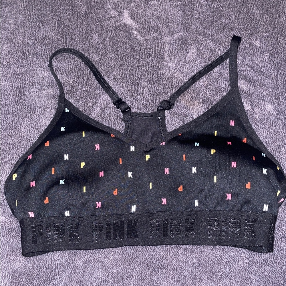 PINK Victoria's Secret Black Sports Bra with Multicolor Accents
